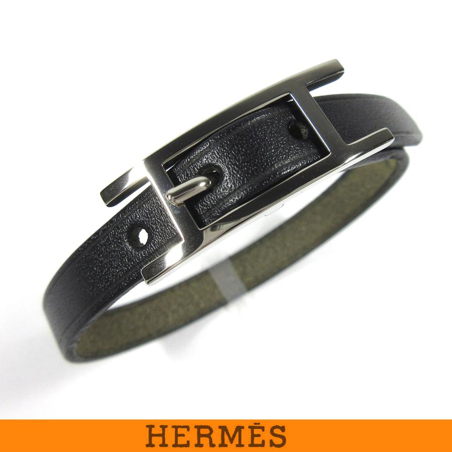 HERMES（エルメス） アピIII レザー ブレスレット ブラック シルバー 