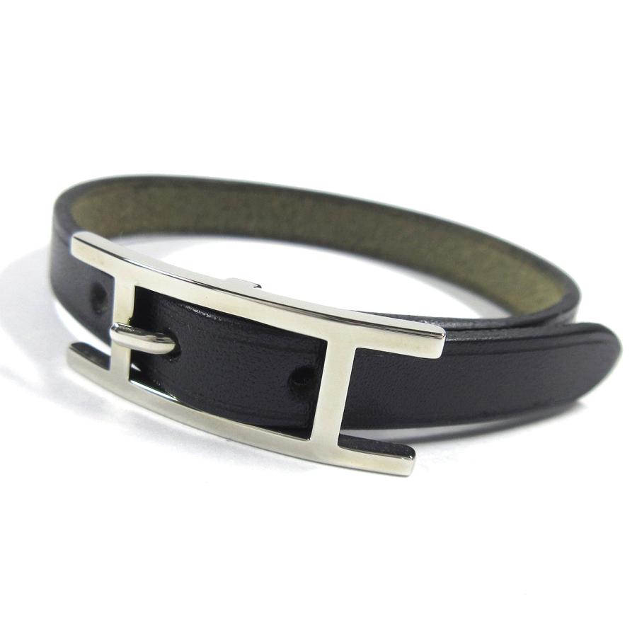 HERMES（エルメス） アピIII レザー ブレスレット ブラック シルバー 