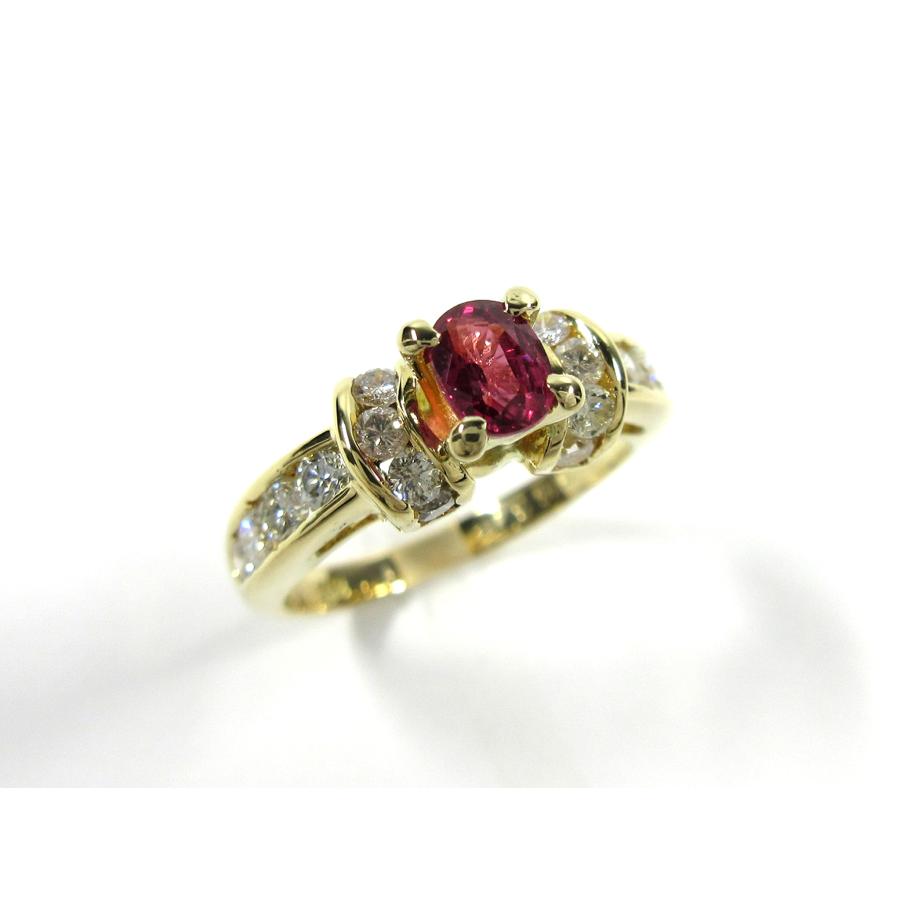 K18YG オーバルカット ルビー 18P ダイヤモンド デザイン イエロー  