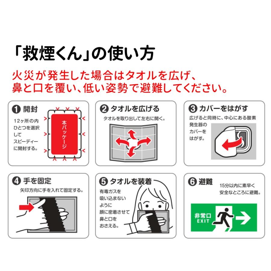 救煙くん 救命タオル 20枚セット 火災避難用 酸素発生 防災推奨 : West