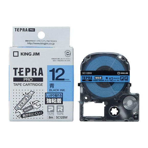 （まとめ） キングジム テプラ PRO テープカートリッジ 強粘着 12mm 青／黒文字 SC12BW 1個 【×5セット】 強力な粘着力で、あらゆる場面で活躍する 12mm幅の青／黒文字テープカートリッジ 送料無料 TEPRA PRO テプラPRO テープカートリッジ SC12BW 強粘着 青ラベル