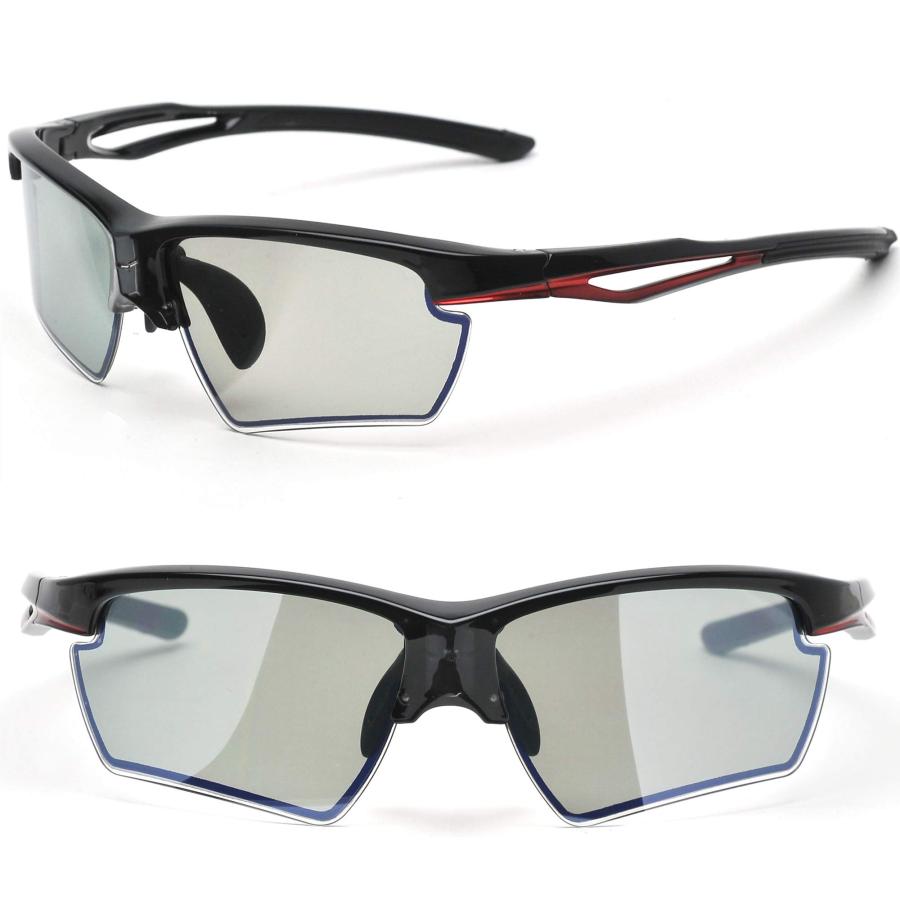 [エーフィット] 瞬間調光サングラス 調光偏光サングラス スポーツ メンズ 紫外線カット ブラック/レッド sB08KQFNH1B