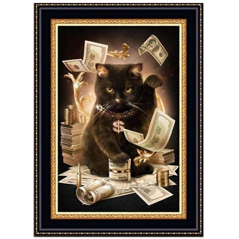 5Dダイヤモンド 猫 ねこ 招き猫 黒猫 お札 ビーズ絵画 壁掛け 初心者