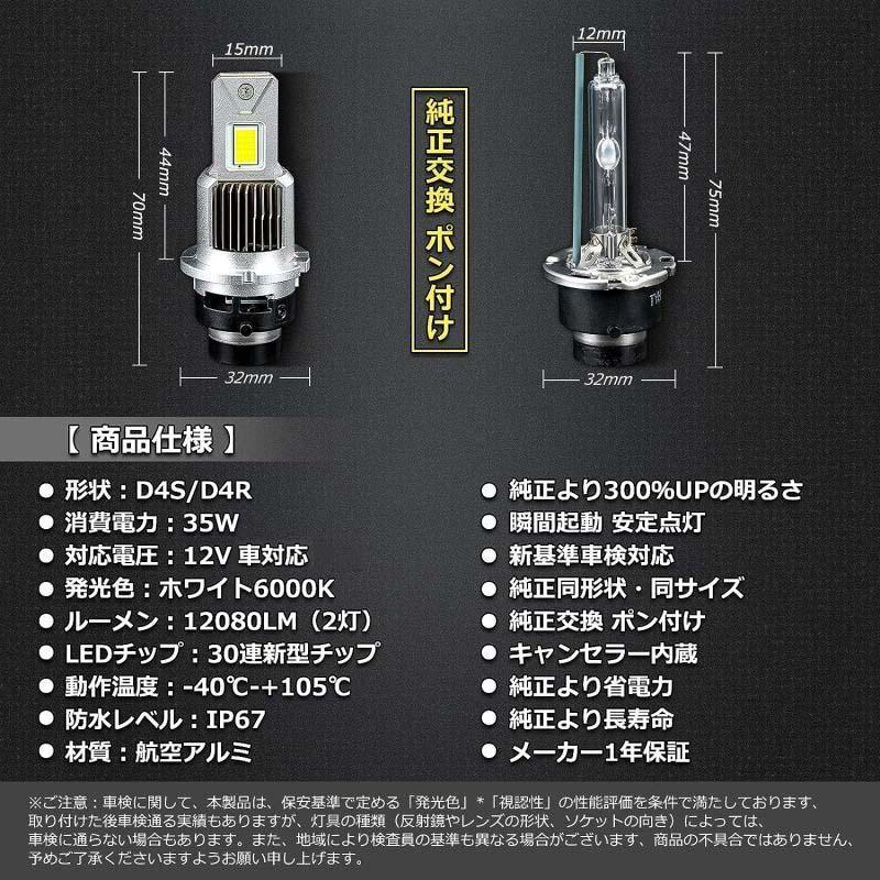 d4s d4r LEDヘッドライト 爆光 車検対応 純正同サイズ 車種を問わず ポン付け可 ホワイト 6000K 35W 12080LM 2個入り OPPLIGHT 1年保証