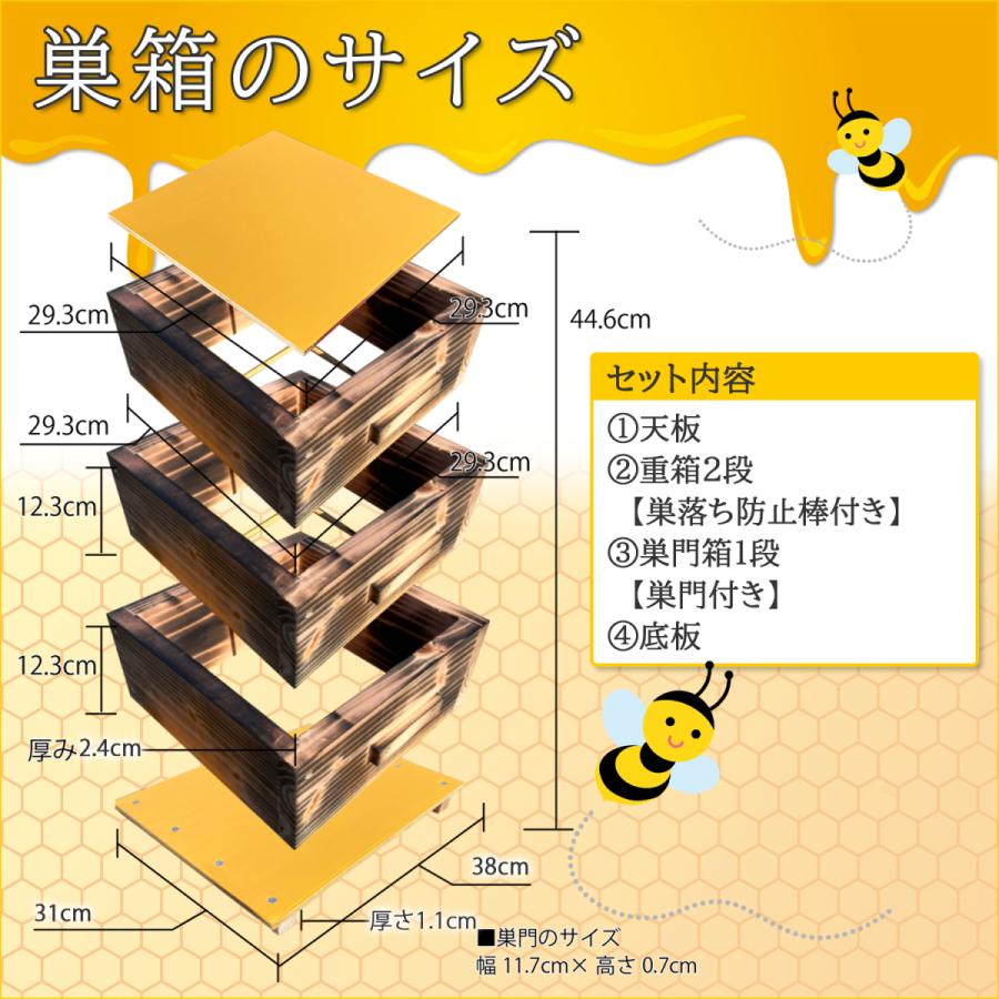 日本蜜蜂 巣箱 3段 二ホンミツバチ 日本みつばち 重箱式巣箱 送料無料 焼き有｜westcitynet｜05