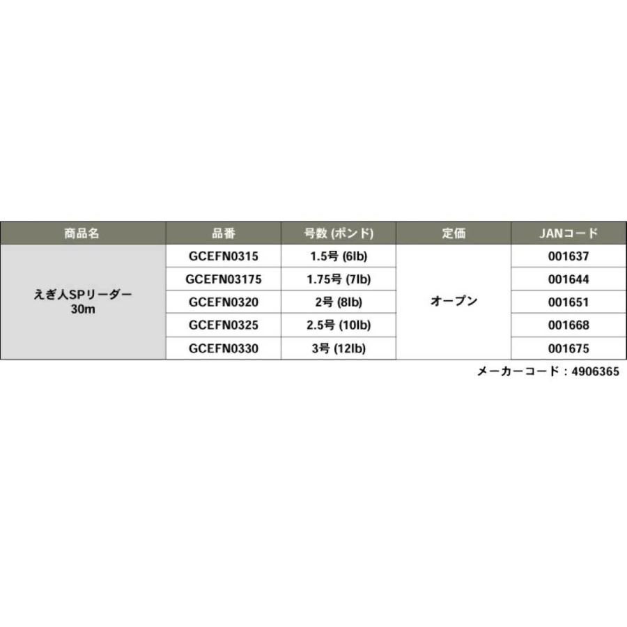 ゴーセン GOSEN  えぎ人SPリーダー  30m  1.5号/1.75号/2号/2.5号/3号  ナチュラル  フロロカーボンライン｜westcoast｜04