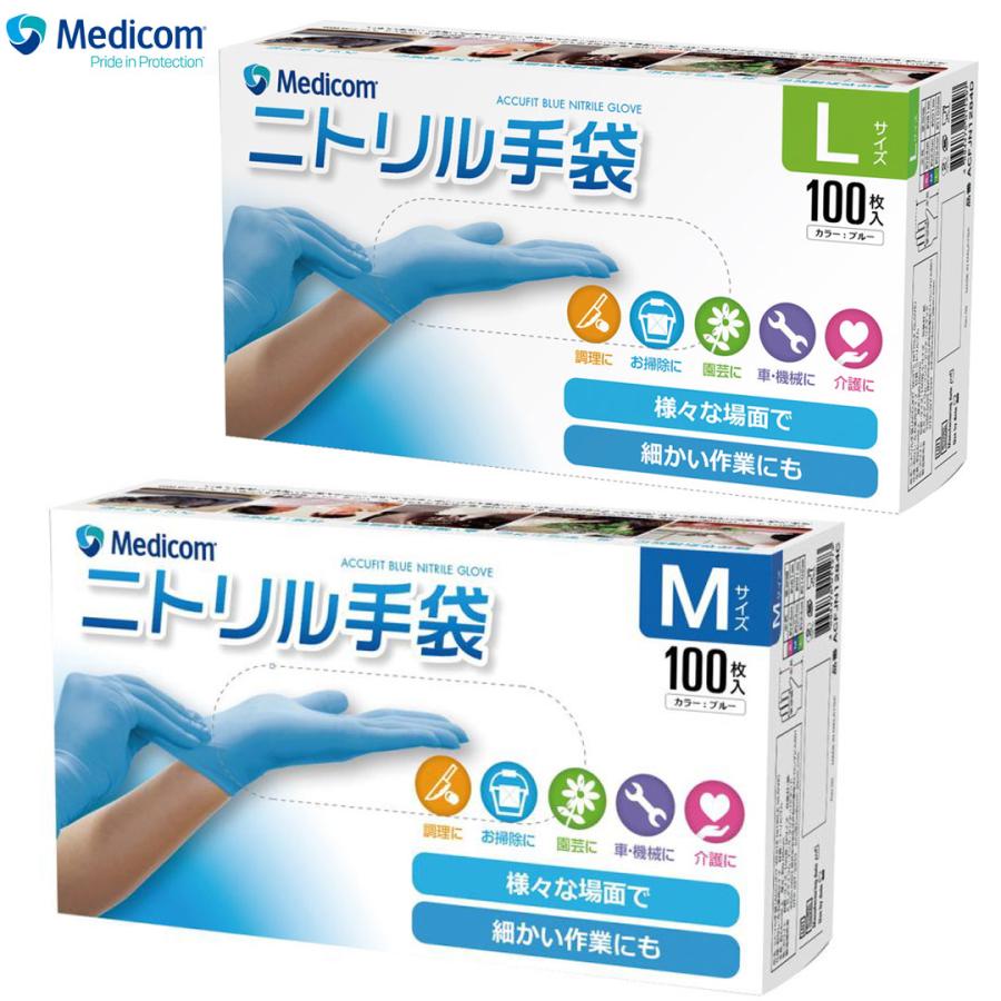 【現品限り・新品】メディコム医療用ニトリルグローブMサイズ ブルー 1000枚 メディコムジャパン MEDICOM ニトリル手袋 ブルー 100枚入り