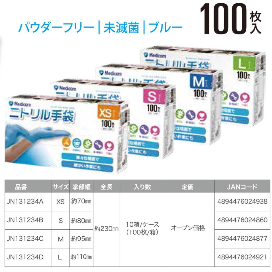 メディコムジャパン MEDICOM ニトリル手袋 ブルー 100枚入り