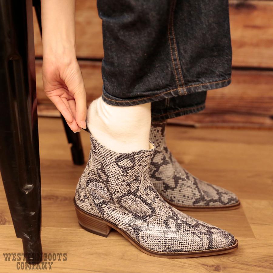 TRAKAR'S 14302 パイソン 型押 プリント 本革 ウエスタンブーツ  ショートブーツ ヒール カウボーイブーツ メンズ レディースの画像