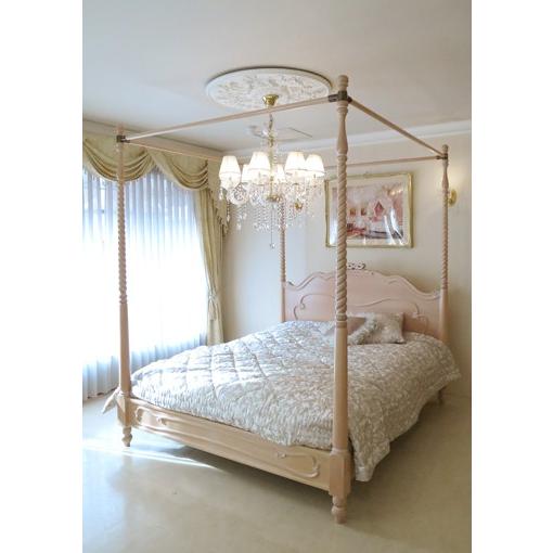 メール便なら送料無料 輸入 オーダー家具 ラ シェル 天蓋ベッド クィーンサイズ オードリーリボンの彫刻 ピンクベージュ色 大注目 Www Gran Gusto It