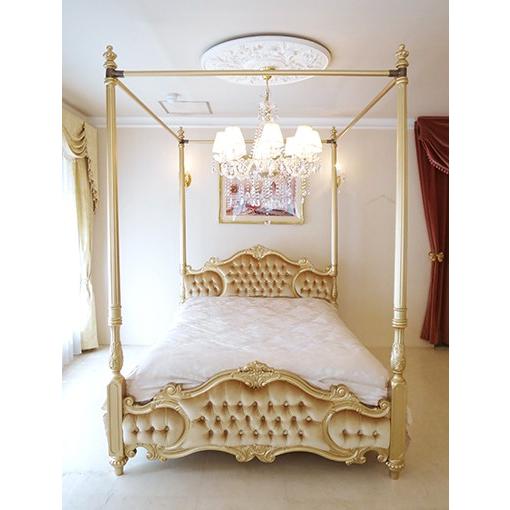 オードリー 女優ベッド ダブルサイズ ゴールド色 天蓋付き ゴールドの