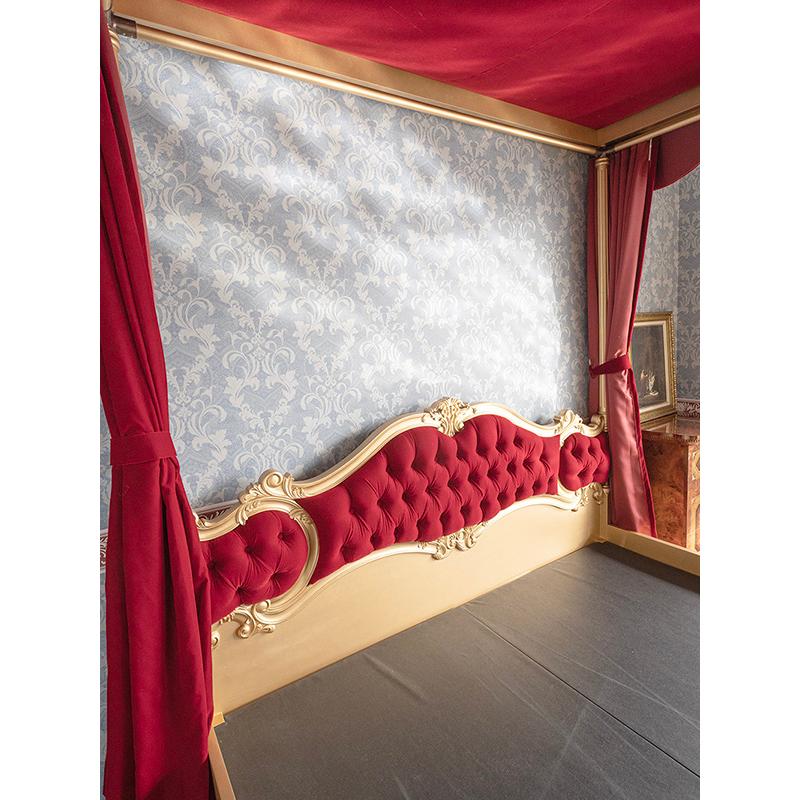 天蓋ベッド オードリー キングサイズ ゴールド色 クリムゾン レッド