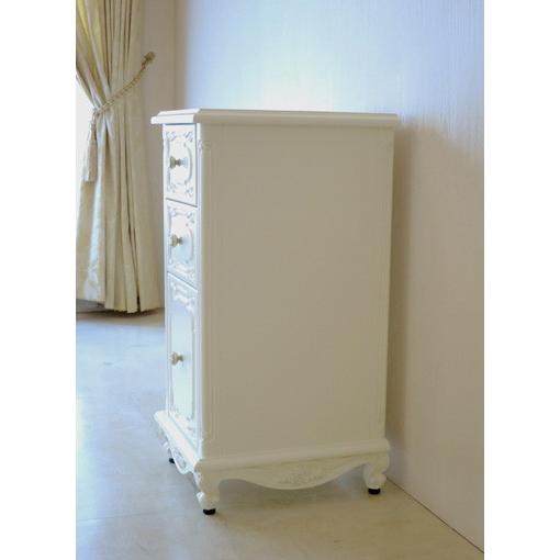 サイドチェスト W35cm 猫脚 薔薇の彫刻 ホワイト色 輸入家具 オーダー家具の画像