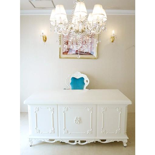 輸入 オーダー家具 デスク クラシックスタイル W160cm ホワイト色 イニシャルR\u0026オードリーリボンの彫刻の画像