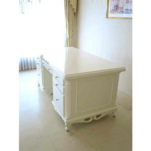 輸入 オーダー家具 デスク クラシックスタイル W160cm ホワイト色 イニシャルR\u0026オードリーリボンの彫刻の画像