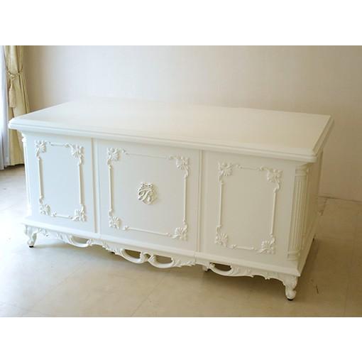 輸入 オーダー家具 デスク クラシックスタイル W160cm ホワイト色 イニシャルR\u0026オードリーリボンの彫刻の画像