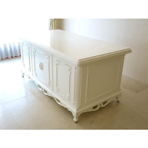 輸入 オーダー家具 デスク クラシックスタイル W160cm ホワイト色 イニシャルR\u0026オードリーリボンの彫刻の画像