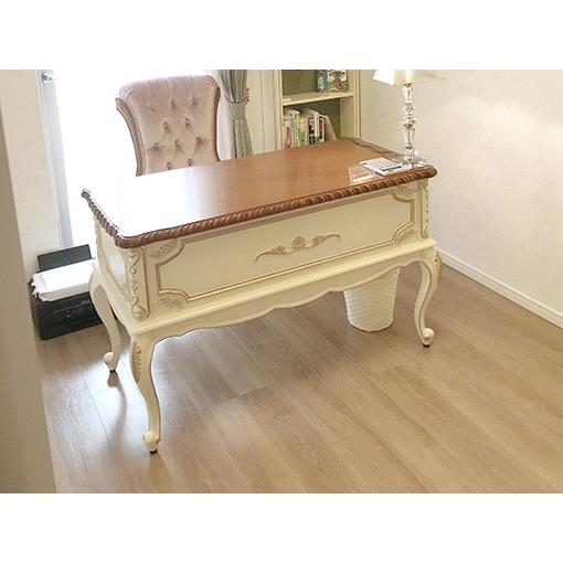 輸入 オーダー家具 デスク クラシックスタイル W120cm シェルの彫刻 本体:アンティークホワイト＆ゴールド色 天板:マイエル色