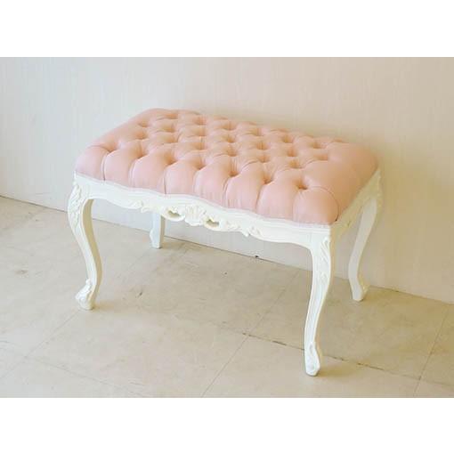 ビバリーヒルズ スツール W70cm 座高48cm ピンクモアレの張り地 ボタン締め仕上げ 輸入家具 オーダー家具