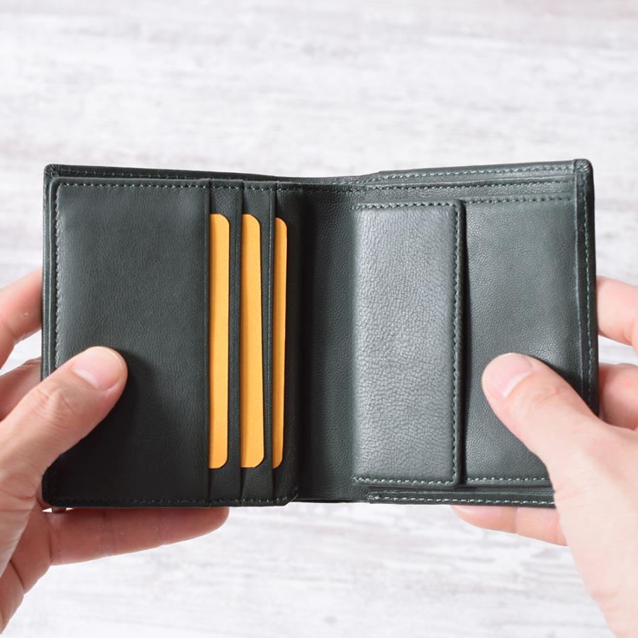 財布 メンズ 二つ折り 羊 本革 グリーン 緑 やわらかい 誕生日