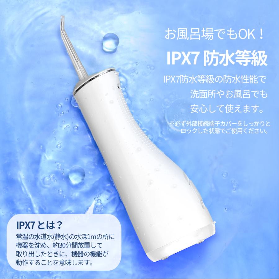 口腔洗浄器 水圧強度 8段階調節 水タンク300ml 替えノズル6本 IPX7