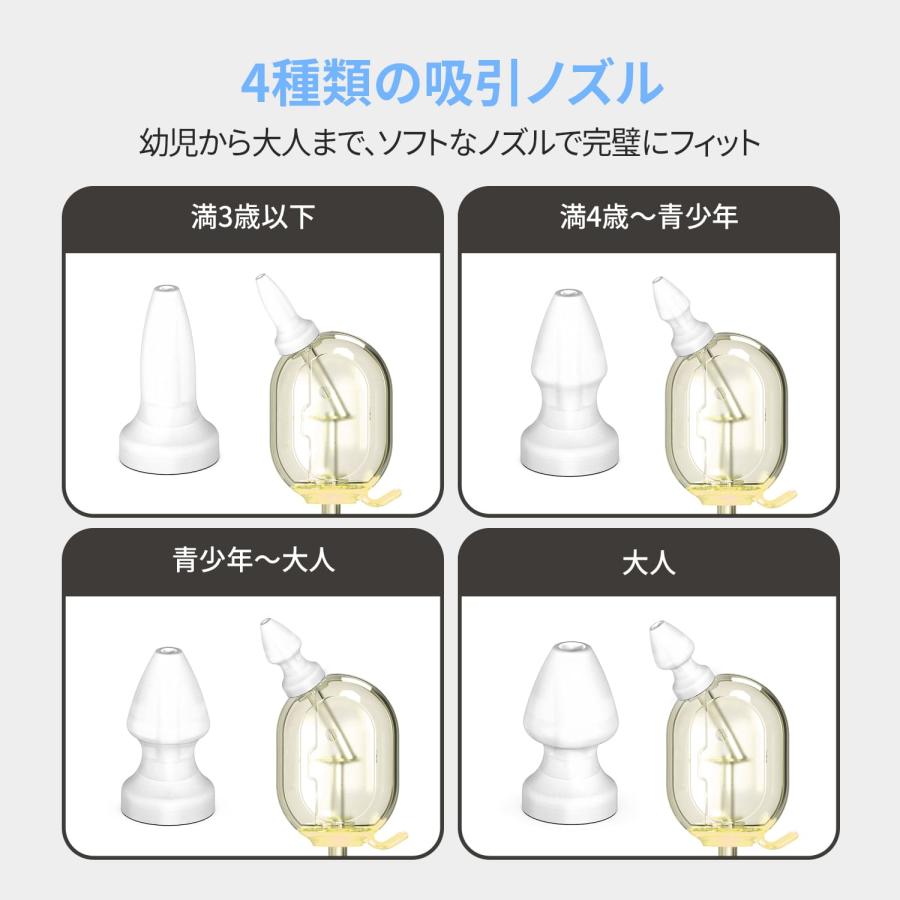 鼻水吸引器 電動 鼻吸い器 コードレス 充電式 4段階強力吸引 授乳ライト メロディー ホワイトノイズ 4種類ノズル お手入れ簡単 鼻水 鼻づまり 赤ちゃん 0歳 大人の画像
