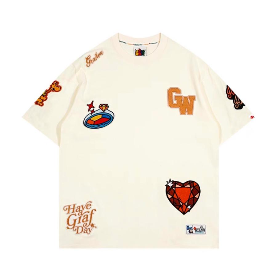 GRAF&WU グラフアンドウー ランダム刺繍ワッペン Tシャツ GRAF&WU グラフアンドウー ランダム刺繍ワッペン Tシャツ