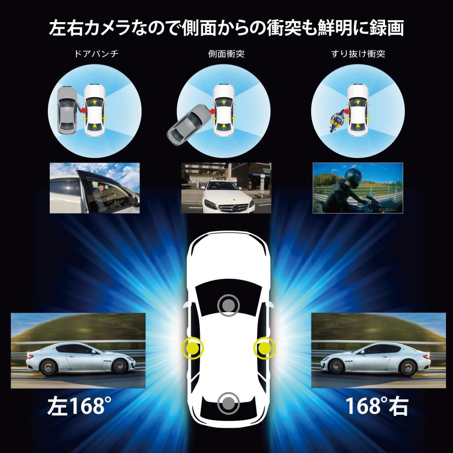 左右カメラ ドライブレコーダー 自転車事故対策 側方録画 駐車監視付き SmartReco WHSR-S100 Aタイプ ウインドウ設置ステーの画像
