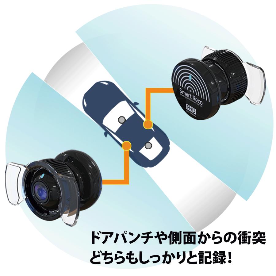 左右カメラ ドライブレコーダー 自転車事故対策 側方録画 駐車監視付き SmartReco WHSR-S100 Aタイプ ウインドウ設置ステーの画像