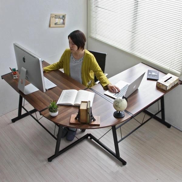 パソコンデスク 机 コーナー ブラウン 幅150cm L字型 ハイタイプ