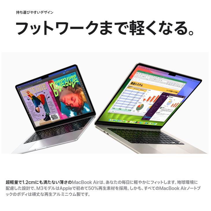 【中古パソコン】Apple MacBook Air 13.6inch MRXW3J/A A3113 2024 TouchID [Apple M3 8コア 8GB SSD512GB 無線 BT カメラ Midnight 純箱] ：アウトレットの画像