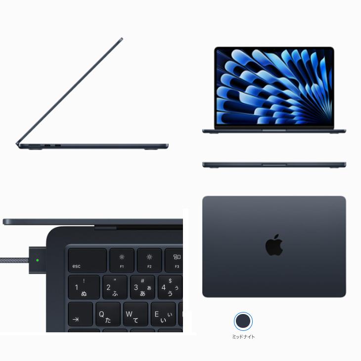 【中古パソコン】Apple MacBook Air 13.6inch MRXW3J/A A3113 2024 TouchID [Apple M3 8コア 8GB SSD512GB 無線 BT カメラ Midnight 純箱] ：アウトレットの画像