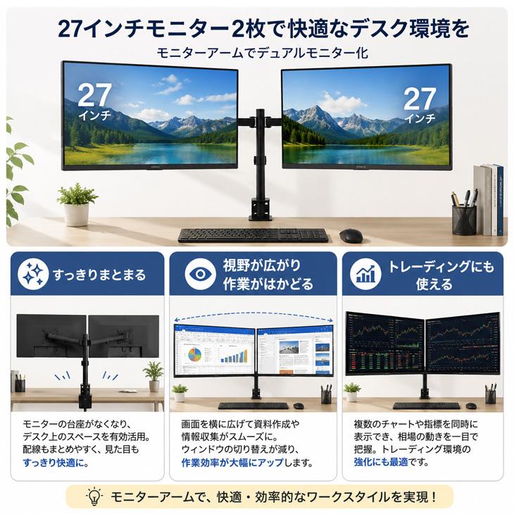 JAPANNEXT（ジャパンネクスト） JAPANNEXT 27型モニター2台＆アーム