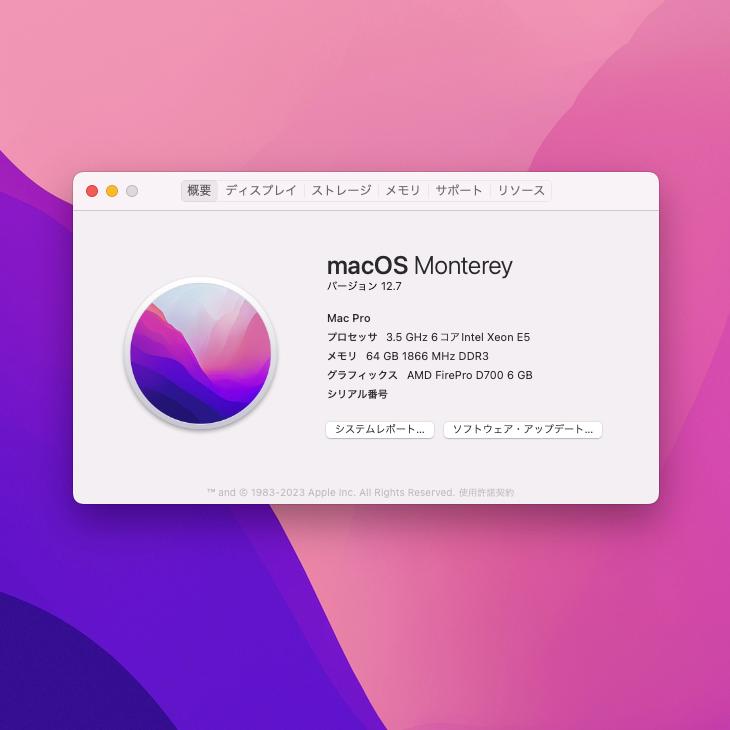 動作確認済み Mac Pro (Late 2013)MD878J/A 中古】Mac Pro Late-2013 MD878J／A Xeon_E5 3.5GHz 32GB SSD1TB