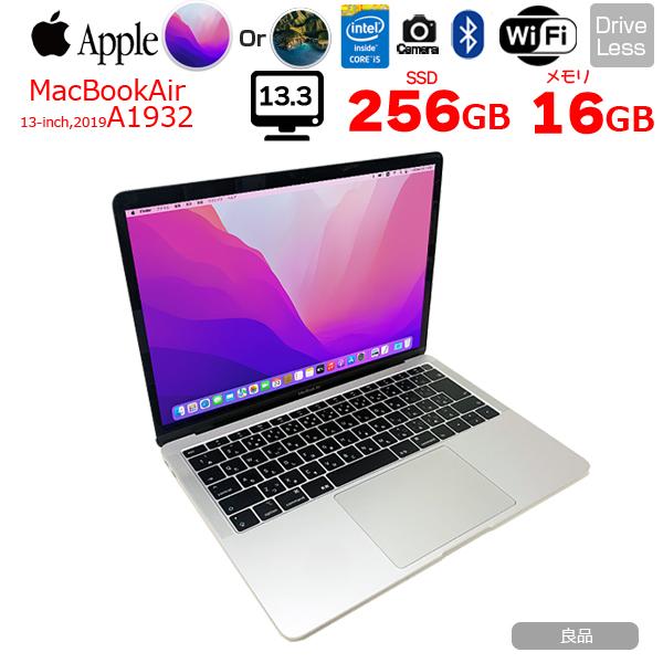 Apple MacBook Air 13.3inch MVFL2J/A A1932 Retina 2019 選べるOS Monterey or  Bigsur [core i5 8210Y 16G SSD256GB 無線 BT カメラ 13.3インチ ] ：良品