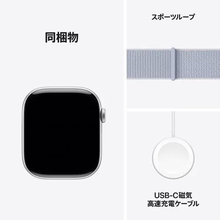 【中古】Apple Watch 10 （GPSモデル）46mm MWWN3J/A　A2999 [シルバーアルミニウムケース ブルークラウドスポーツループ 46mm] アップルウォッチ10：美品の画像