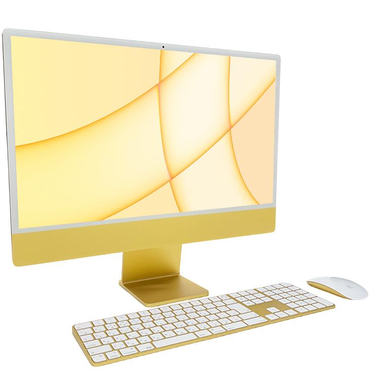 【中古パソコン】Apple iMac 24inch Z12T A2438 4.5K 2021 一体型 選べるOS Touch ID [Apple M1 8コア 16GB SSD2TB 無線 BT カメラ 24インチ Yellow 箱]:美品の画像