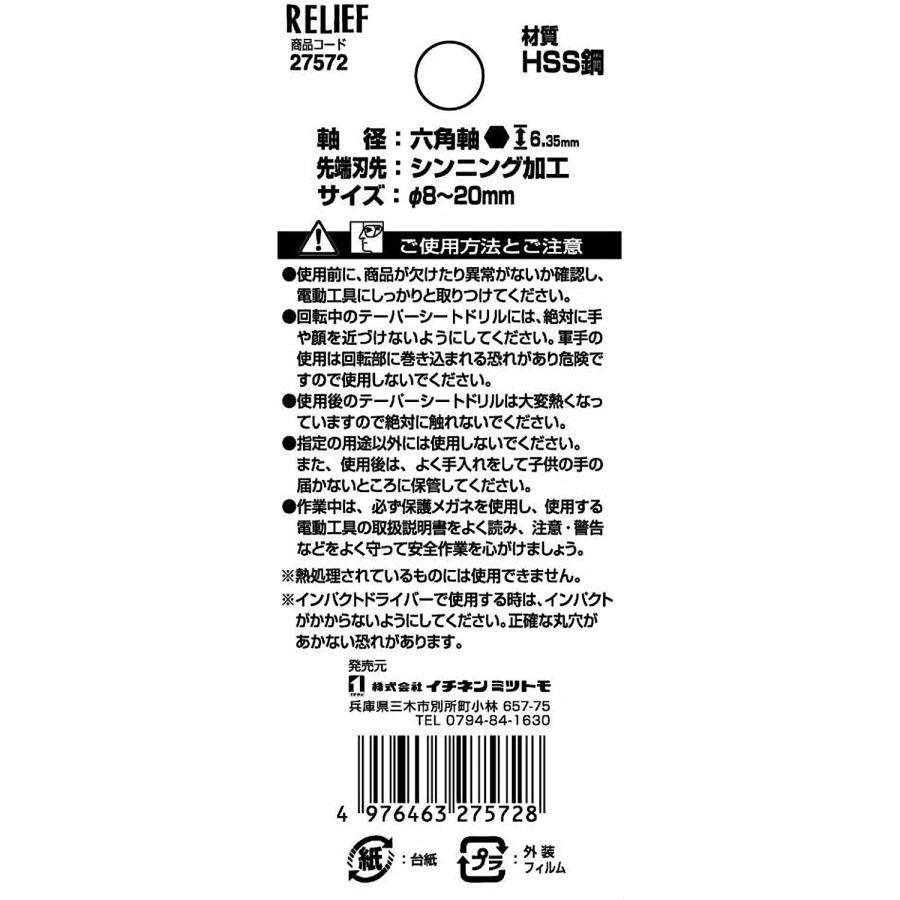 イチネンMTM リリーフ RELIEF 六角軸テーパーシートドリル 直径8-20mm