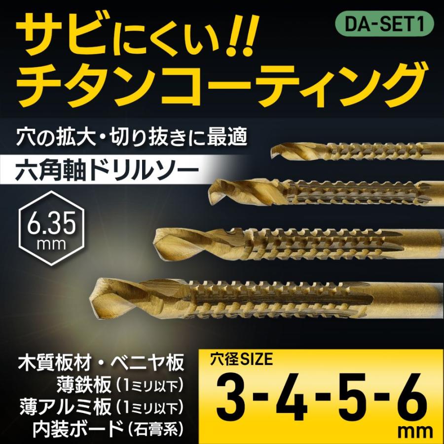 ドリル 先端工具 工具 穴の拡大 切抜き 錆びにくい 六角軸 ドリルソーセット4本組 DA-SET1 4962308600985 ビッグマン | ビッグマン | 01