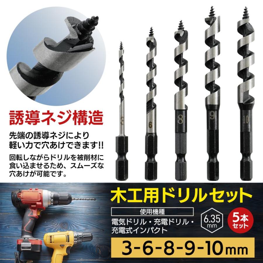 先端工具 工具 作業工具 DIY 大工道具 大工 iHelp ドリル ビット 木工用ドリルセット 5PC IH-750 4962308601876 | iHelp | 01