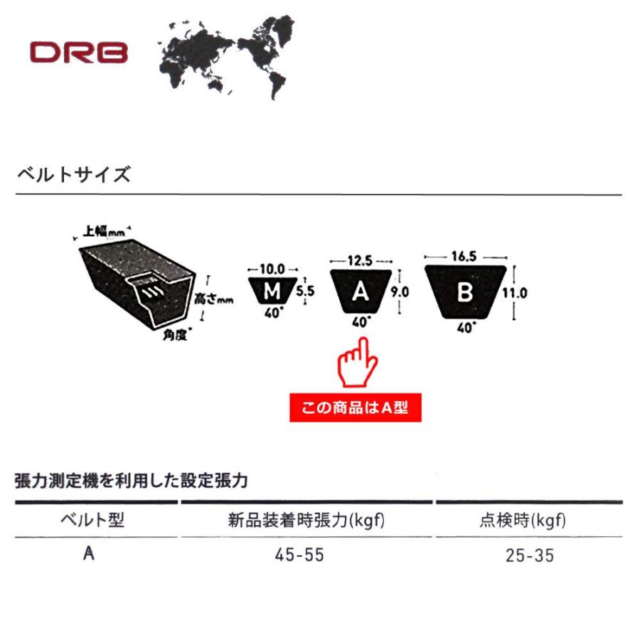 DRB 産業機器用 Vベルト A型 33インチ A33 伝動Vベルト 伝動ベルト 8808988053016｜whatnot｜03