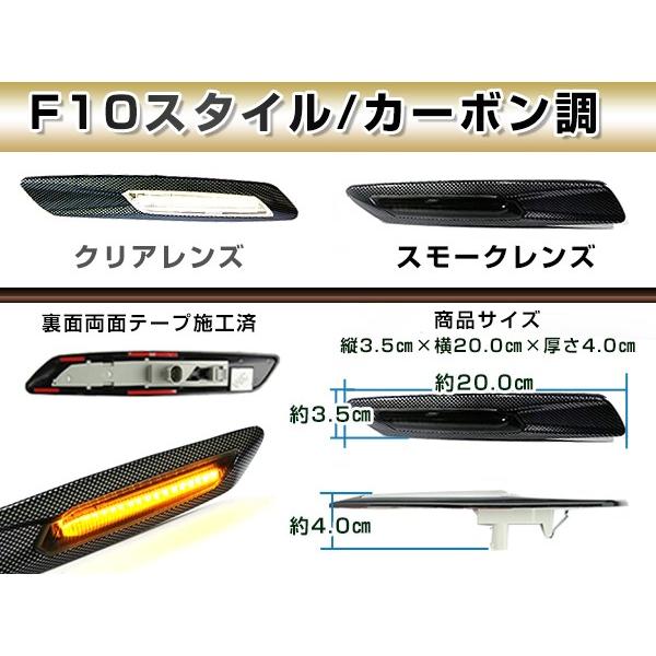 BMW F10 ルック LEDサイドマーカー 左右セット カーボン調/クリア