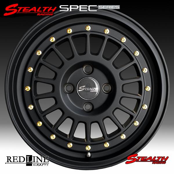 ステルスレーシング SPEC 03 15x7.0J+35 カスタム系 ホイール 4本セット ヘラフラッシュ/スタンス/シャコタン 追加色, ALLマットブラック+ゴールドピアス｜wheel-station｜02