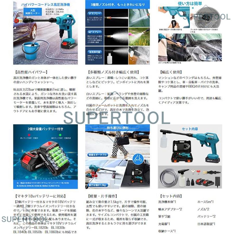 高圧洗浄機 コードレス 水圧洗浄機 ポータブル 充電式 お手軽 自