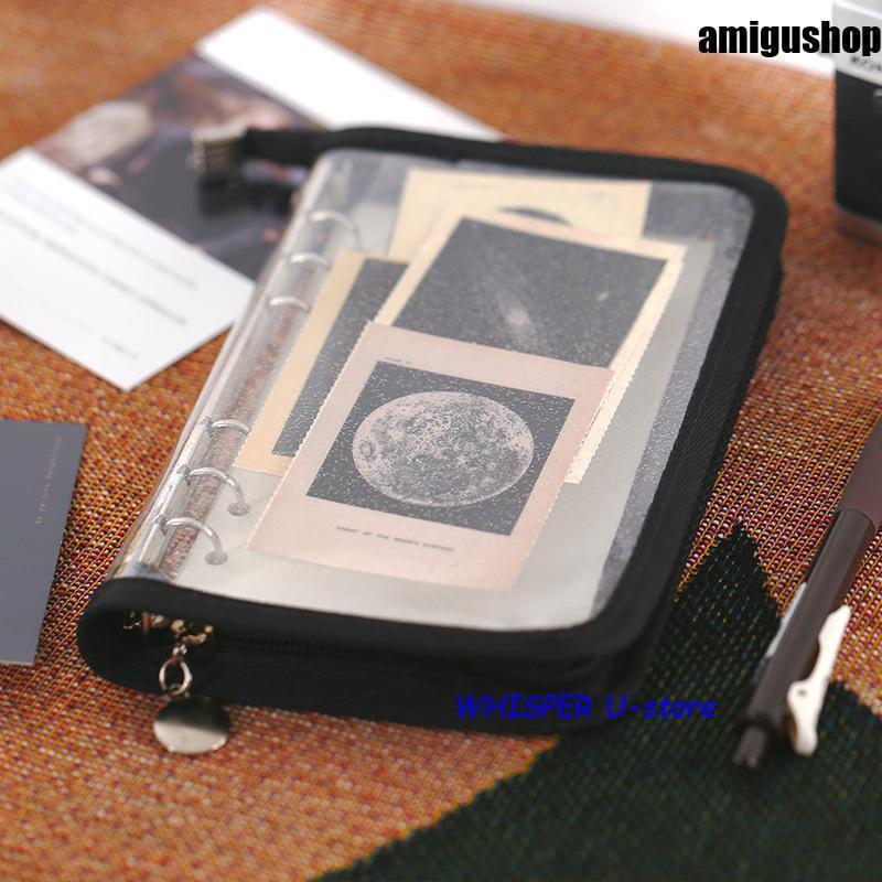 バインダー ファイル A6 6穴 文房具 ファスナー付き クリアラメ 収納