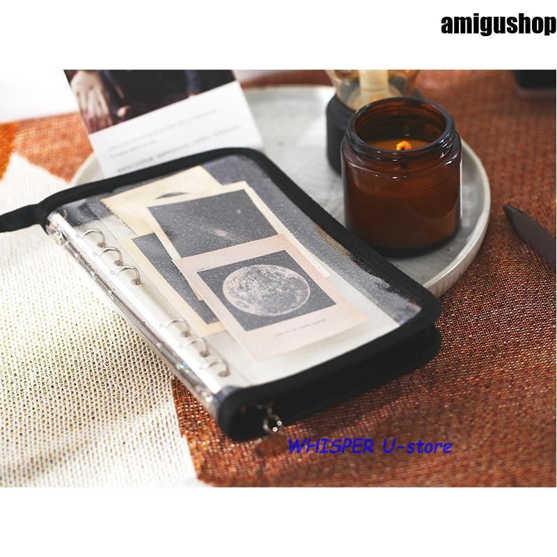 バインダー ファイル A6 6穴 文房具 ファスナー付き クリアラメ 収納