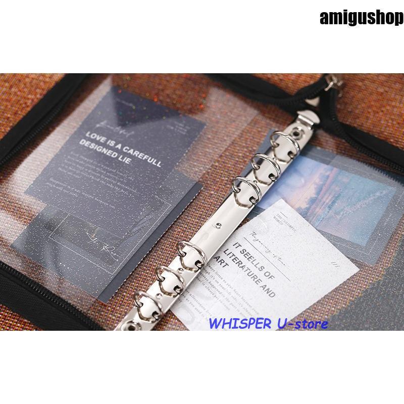 バインダー ファイル A6 6穴 文房具 ファスナー付き クリアラメ 収納