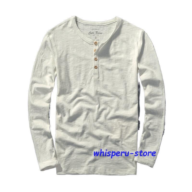 Tシャツ カットソー メンズ 長袖 無地 ヘンリーネック 綿100％ 柔らかい カジュアル シンプル 春 新作｜whisperu｜02