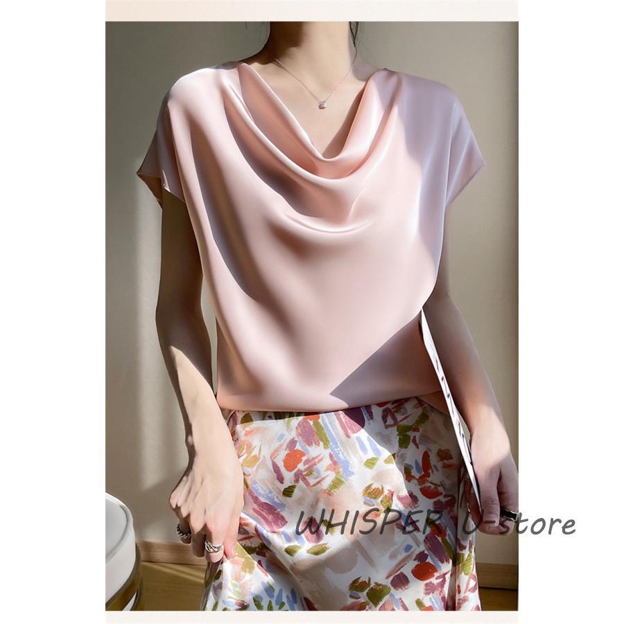 ブラウス レディース 半袖 シャツ シルク 春 夏 接触冷感 ひんやり