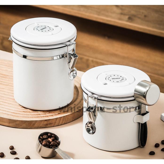 キャニスター コーヒー豆保存容器 スプーン付き 日付き記録 密封缶